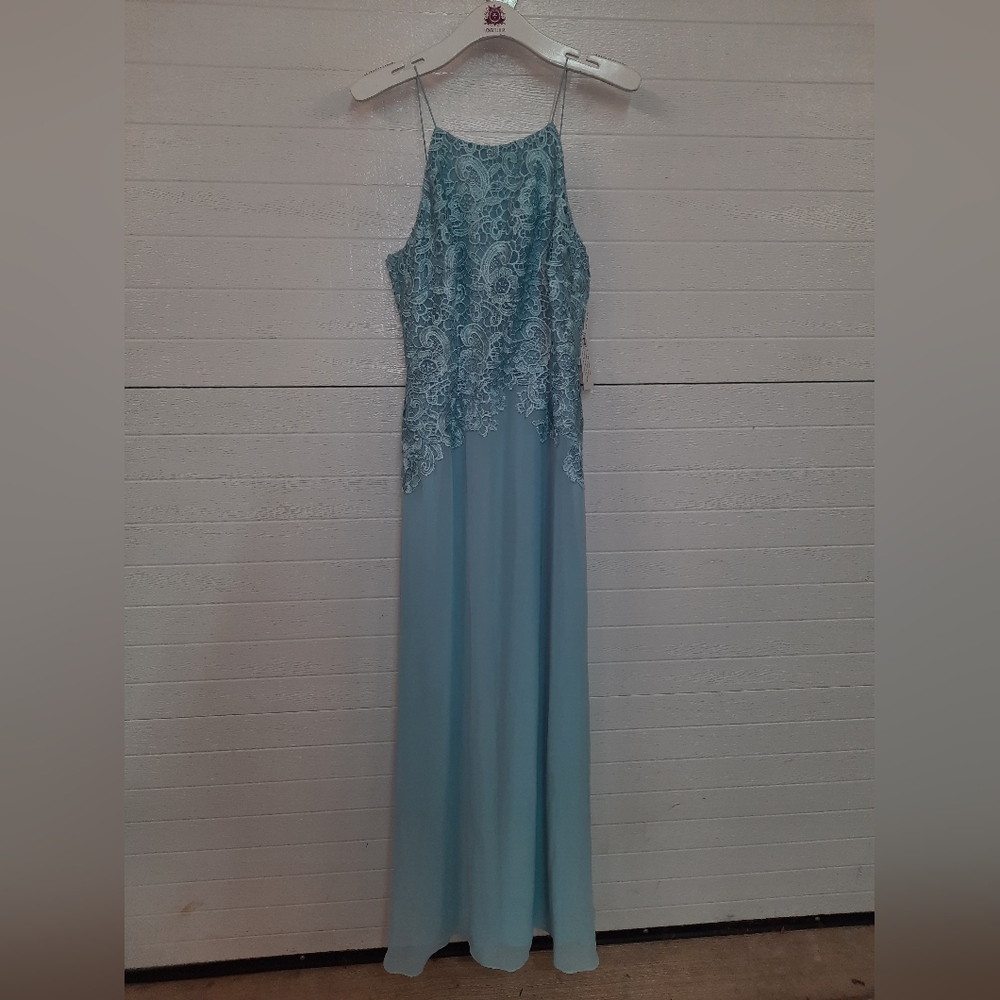 Aidan Mattox Elegant Blue Lace Evening Dress
